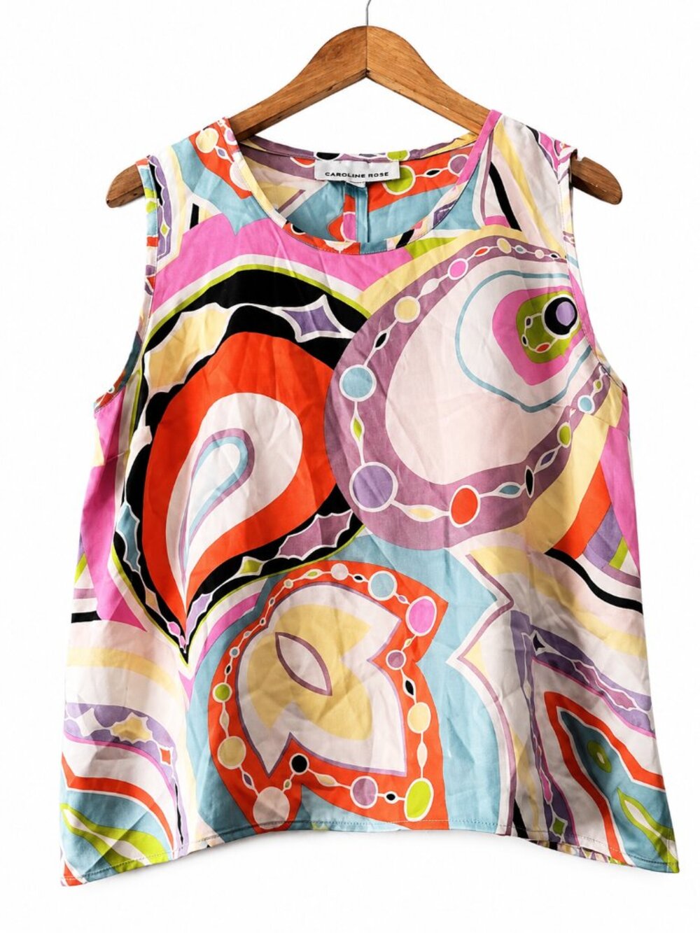 Caroline Rose Multicolor Abstract Print 100% Silk Sleeveless Blouse Size S